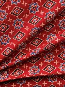 Red Blue Black Ivory Ajrakh Hand Block Printed Cotton Fabric Per Meter - F003F1603