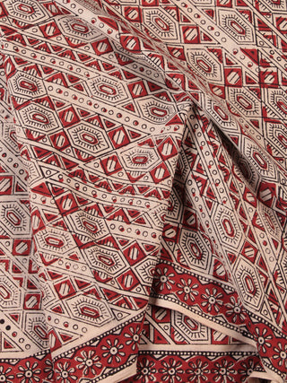 OffWhite Red Black Hand Block Printed Cotton Fabric Per Meter - F001F2466