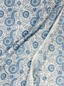 White Blue Hand Block Printed Cotton Fabric Per Meter - F001F2323