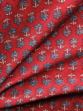 Red Indigo Black Ajrakh Hand Block Printed Cotton Fabric Per Meter - F003F1533