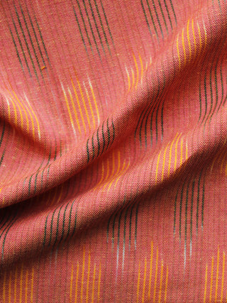 Peach Yellow Pochampally Hand Weaved Ikat Fabric Per Meter - F003F1244