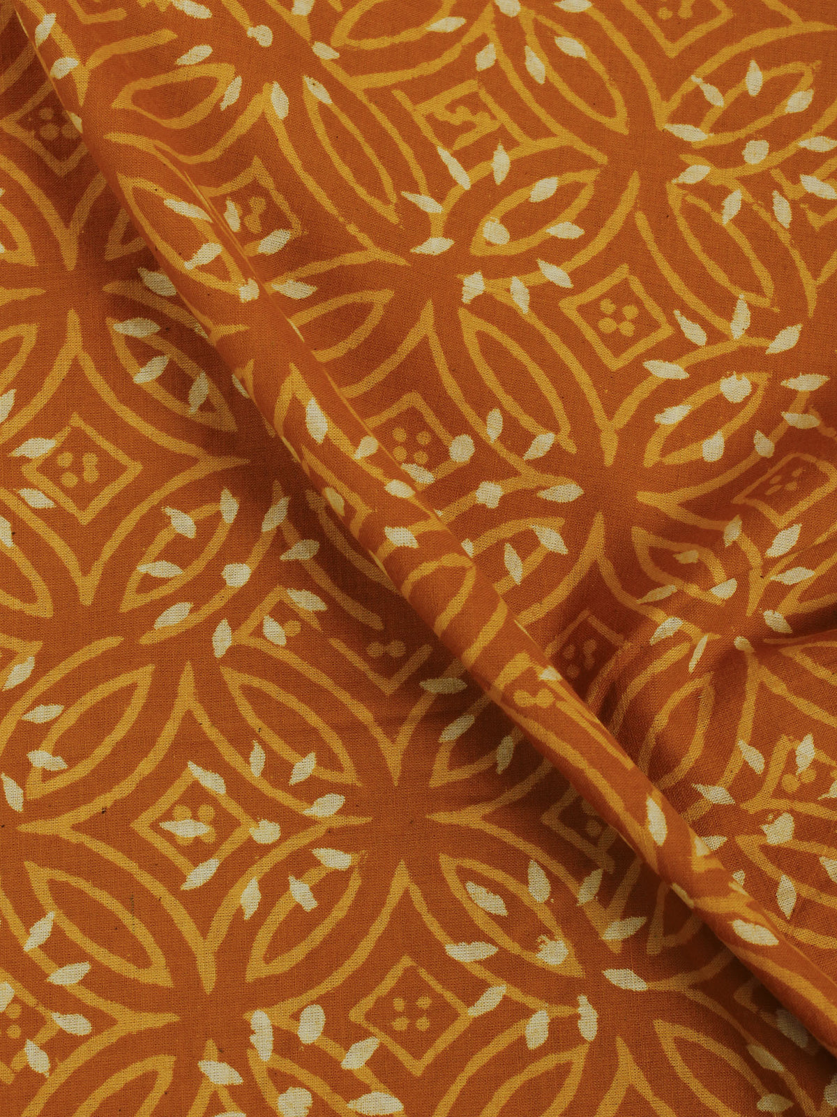 Mustard Ivory Hand Block Printed Cotton Cambric Fabric Per Meter - F0916163