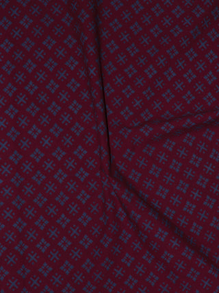Dark Maroon Blue Block Printed Cotton Fabric Per Meter - F0916701