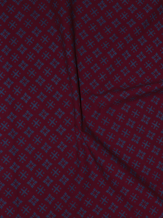 Dark Maroon Blue Block Printed Cotton Fabric Per Meter - F0916701