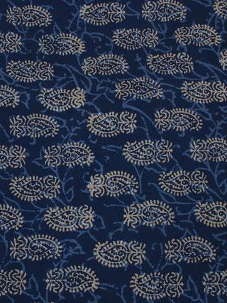 Indigo White Hand Block Printed Cotton Cambric Fabric Per Meter - F0916160
