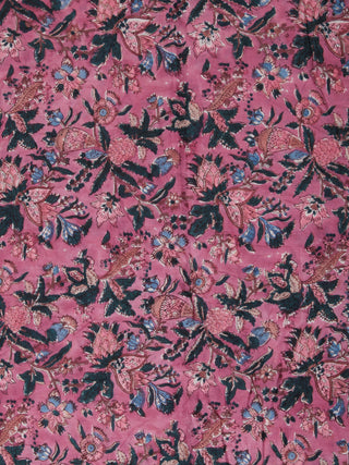 Mauve Teal Green White Hand Block Printed Cotton Fabric Per Meter - F001F2360