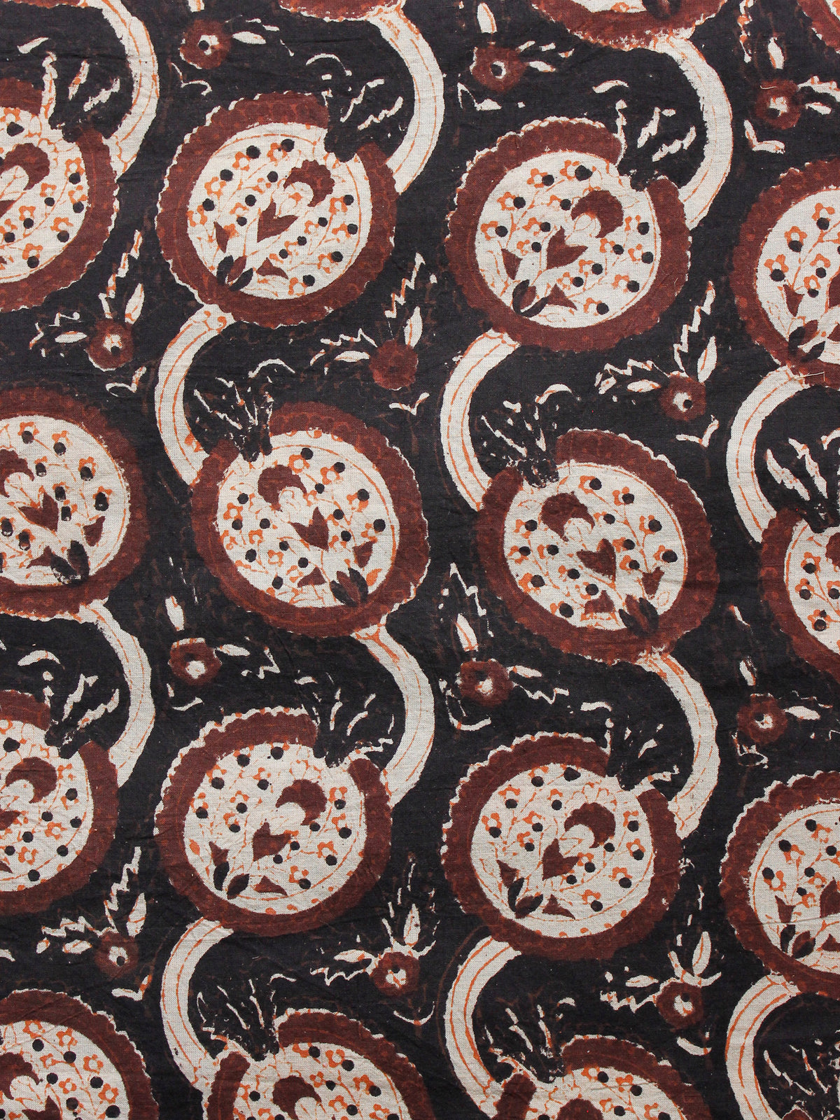 Brown Rust Beige Hand Block Printed Cotton Fabric Per Meter - F001F1361