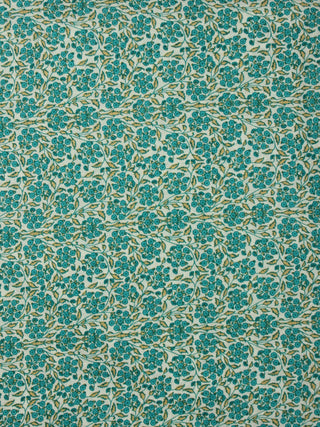 Off White Green Mustard  Hand Block Printed Cotton Fabric Per Meter - F001F2022