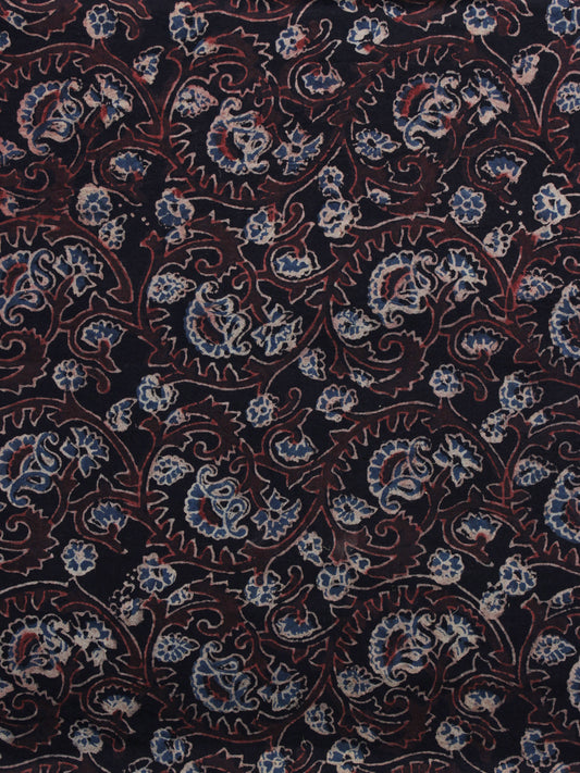 Black Maroon Blue Ajrakh Printed Cotton Fabric Per Meter - F003F1185