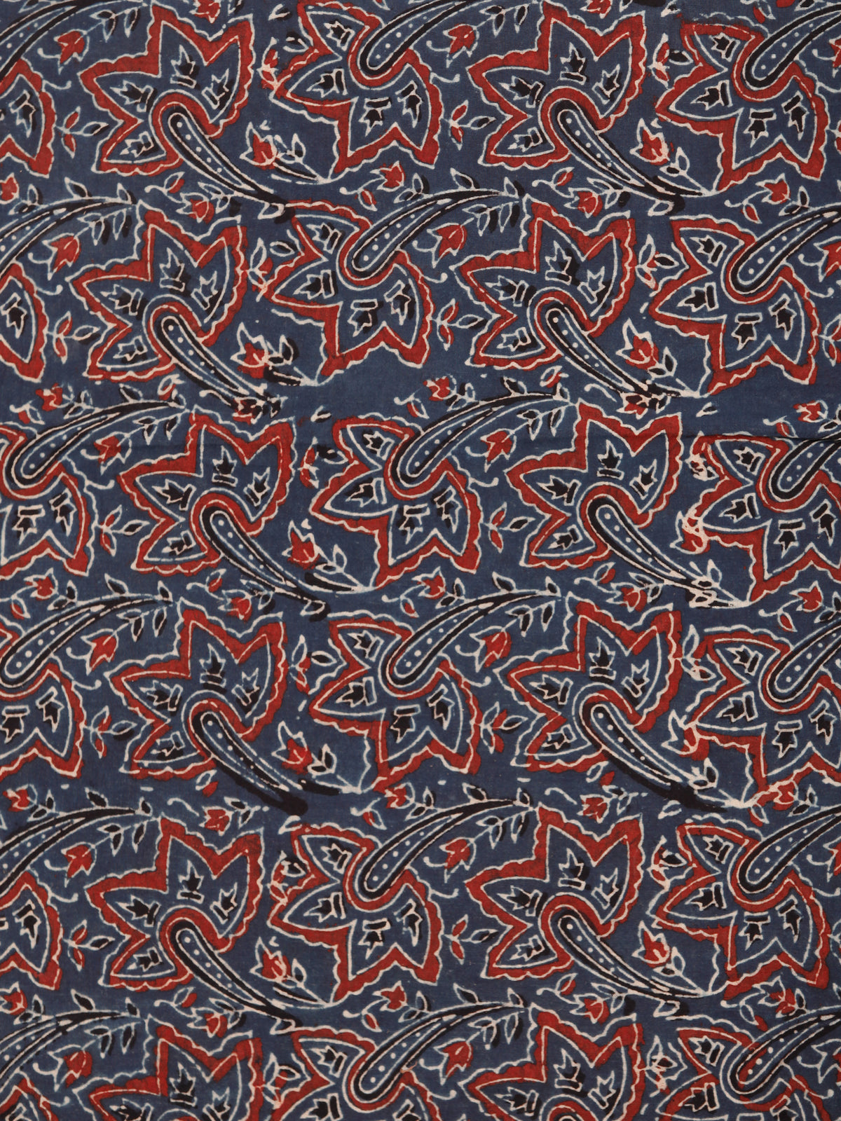 Indigo Maroon Black Beige Ajrakh Block Printed Cotton Fabric Per Meter - F003F1764