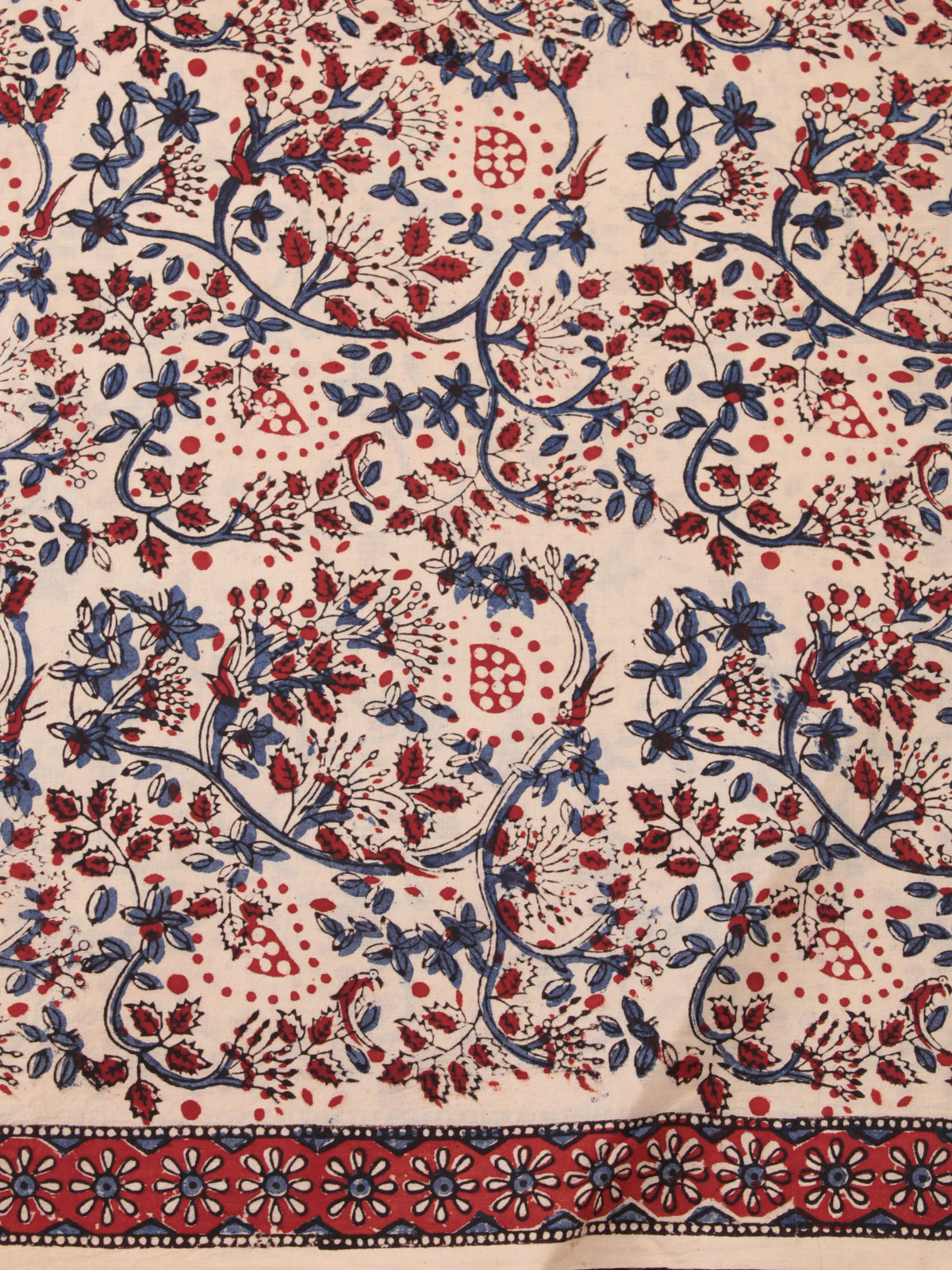 OffWhite Red Indigo Hand Block Printed Cotton Fabric Per Meter - F001F2467