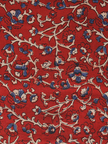 Dark Red Blue Beige Ajrakh Hand Block Printed Cotton Blouse Fabric - BPA055