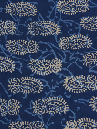 Indigo White Hand Block Printed Cotton Cambric Fabric Per Meter - F0916160
