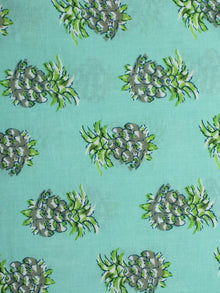 Light Green Block Printed Cotton Fabric Per Meter - F001F2153