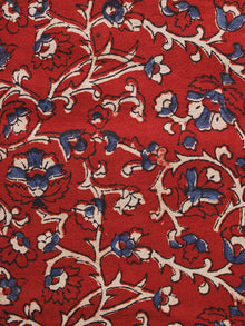 Dark Red Blue Beige Ajrakh Hand Block Printed Cotton Blouse Fabric - BPA055