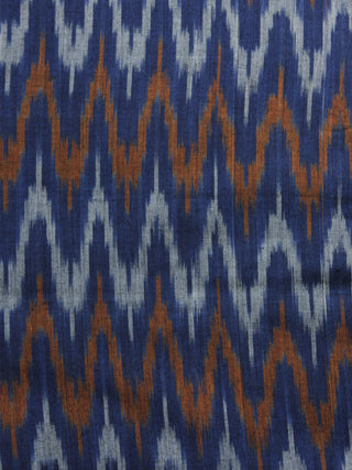Blue Brown Ivory Pochampally Hand Weaved Ikat Mercerised Cotton Fabric Per Meter - F002F1048