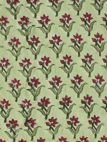 Pistachio Green Maroon Hand Block Printed Cotton Fabric Per Meter - F001F2233