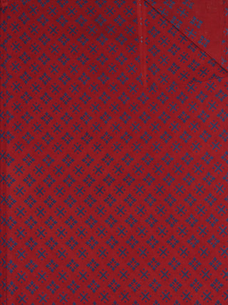 Red Blue Block Printed Cotton Fabric Per Meter - F0916702