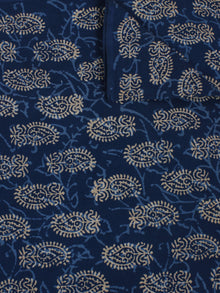 Indigo White Hand Block Printed Cotton Cambric Fabric Per Meter - F0916160