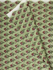 Pistachio Green Maroon Hand Block Printed Cotton Fabric Per Meter - F001F2233
