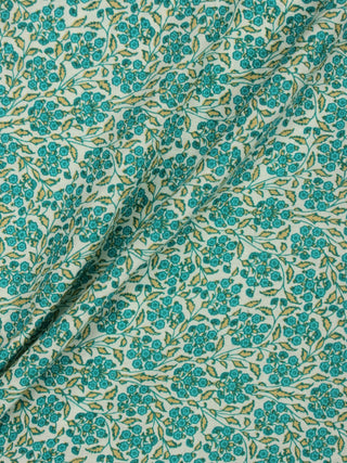 Off White Green Mustard  Hand Block Printed Cotton Fabric Per Meter - F001F2022