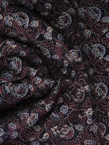 Black Maroon Blue Ajrakh Printed Cotton Fabric Per Meter - F003F1185
