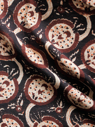 Brown Rust Beige Hand Block Printed Cotton Fabric Per Meter - F001F1361