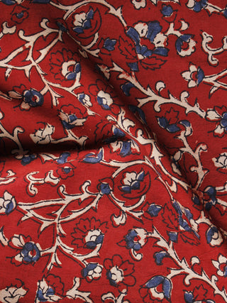 Dark Red Blue Beige Ajrakh Hand Block Printed Cotton Blouse Fabric - BPA055