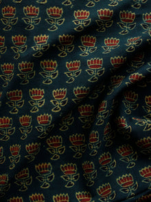 Pine Green Yellow Red Black Ajrakh Hand Block Printed Cotton Blouse Fabric - BPA0133