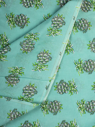 Light Green Block Printed Cotton Fabric Per Meter - F001F2153
