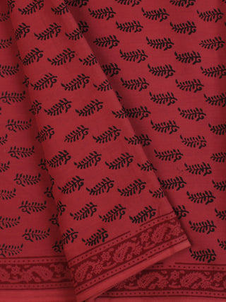 Jam Red Black Bagh Printed Cotton Fabric Per Meter - F005F2083
