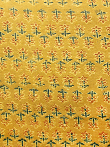 Mustard Rust Green Ajrakh Hand Block Printed Cotton Fabric Per Meter - F003F1535