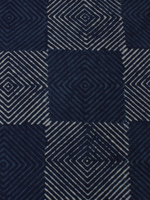 Indigo White Hand Block Printed Cotton Cambric Fabric Per Meter - F0916154
