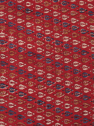Red Indigo Mustard Hand Block Printed Cotton Fabric Per Meter - F001F2468
