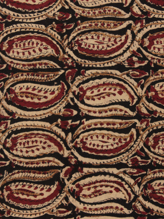 Black Beige Maroon Hand Block Printed Cotton Fabric Per Meter - F001F793