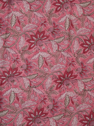 Pink Red White Hand Block Printed Cotton Fabric Per Meter - F001F2371