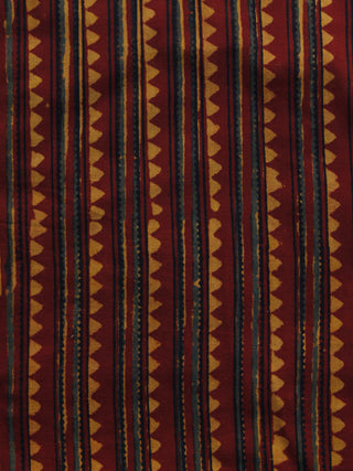 Maroon Rust Orange Black Ajrakh Hand Block Printed Cotton Blouse Fabric - BPA032