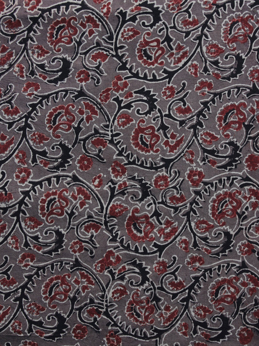 Grey Black Red Ajrakh Printed Cotton Fabric Per Meter - F003F1187