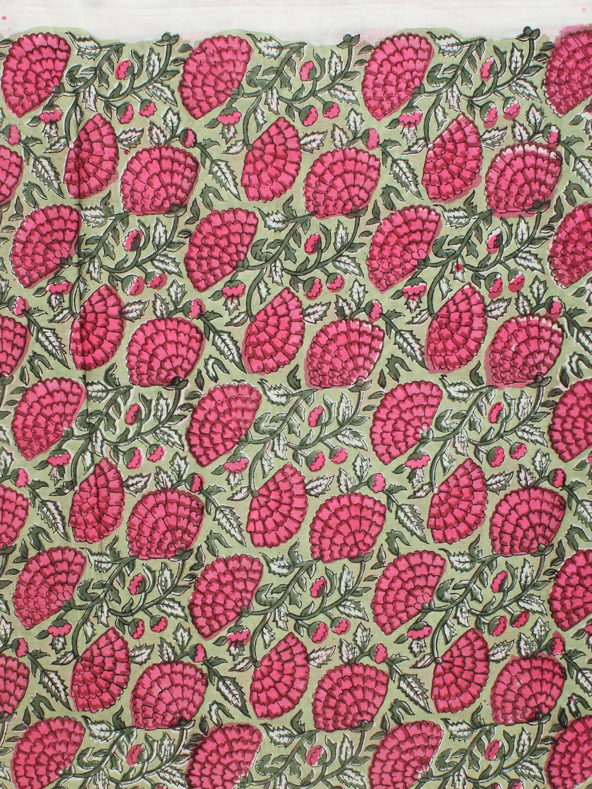 Pistachio Green Pink Hand Block Printed Cotton Fabric Per Meter - F001F2234