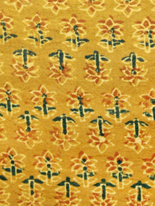 Mustard Rust Green Ajrakh Hand Block Printed Cotton Fabric Per Meter - F003F1535