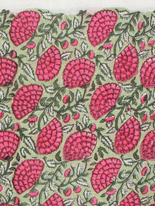 Pistachio Green Pink Hand Block Printed Cotton Fabric Per Meter - F001F2234