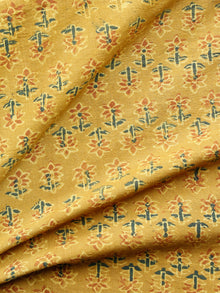 Mustard Rust Green Ajrakh Hand Block Printed Cotton Fabric Per Meter - F003F1535