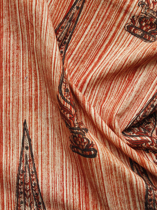 Beige Maroon Hand Block Printed Cotton Fabric Per Meter - F001F1078