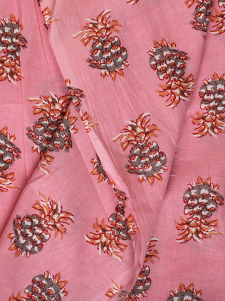 Pink Grey Block Printed Cotton Fabric Per Meter - F001F2154