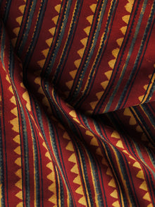 Maroon Rust Orange Black Ajrakh Hand Block Printed Cotton Blouse Fabric - BPA032