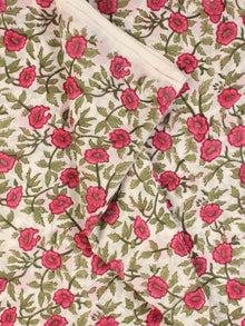 White Green Pink Hand Block Printed Cotton Fabric Per Meter - F001F2189