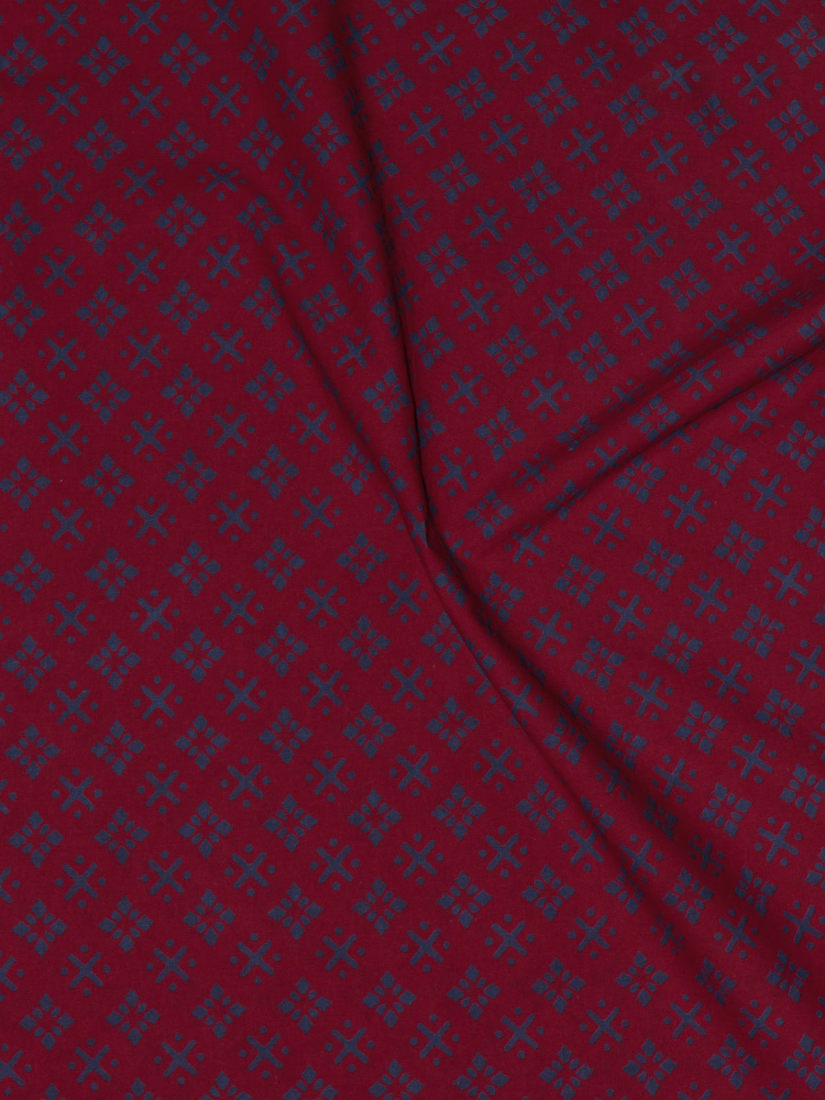 Maroon Blue Block Printed Cotton Fabric Per Meter - F0916703
