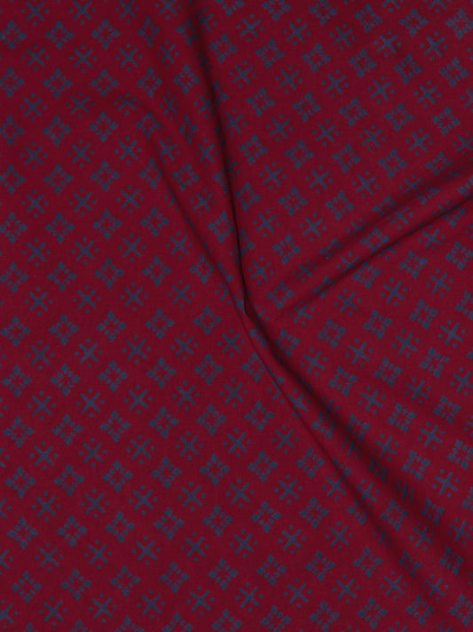 Maroon Blue Block Printed Cotton Fabric Per Meter - F0916703
