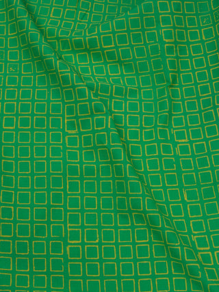 Mint Green Yellow Hand Block Printed Cotton Fabric Per Meter - F0916181