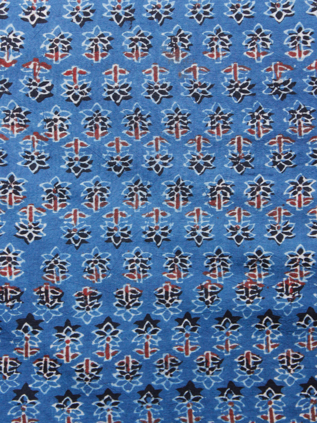 Indigo Black Red Ivory Ajrakh Hand Block Printed Cotton Fabric Per Meter - F003F1536